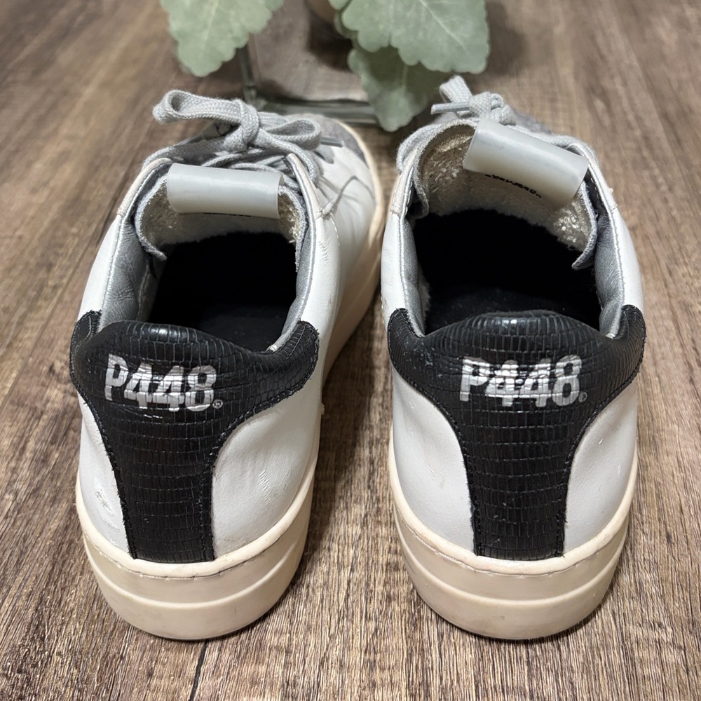 P448 White Jack Leather Sneakers Silver Glitter Toe Size 39 (8.5–9) - Picture 5 of 13
